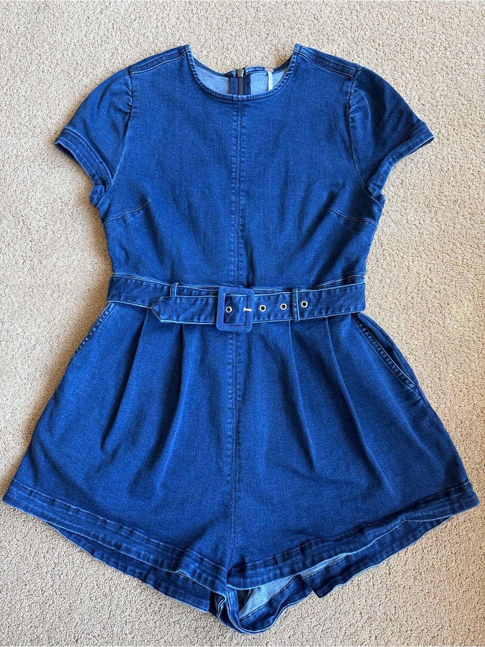 Free People Charlotte Romper Blue Denim Belted Short Sleeve Small - Picture 8 of 11